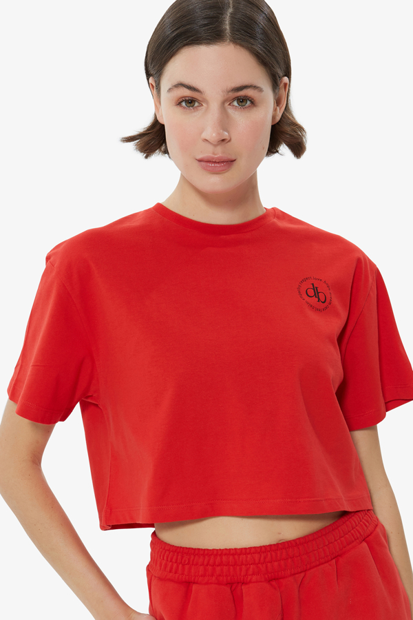 Kırmızı Bisiklet Yaka Crop T-shirt resmi