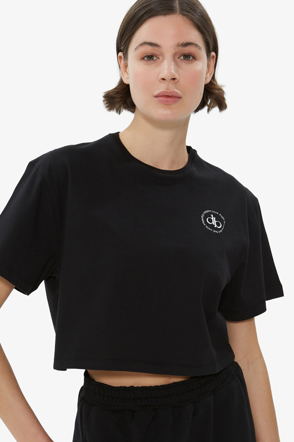 Siyah Bisiklet Yaka Crop T-shirt resmi