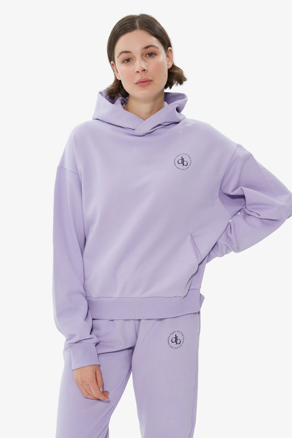 Lila Kapüşonlu Basic Sweatshirt resmi