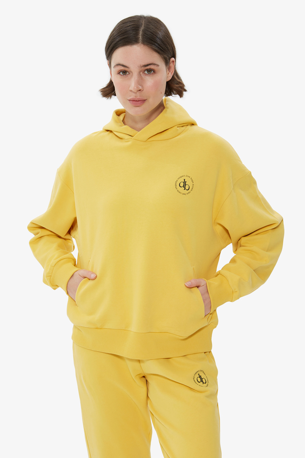 Sarı Kapüşonlu Basic Sweatshirt resmi