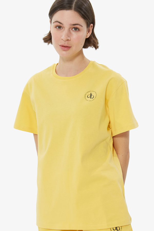Picture of Yellow Front Printed Crew Neck Basic T-shirt
