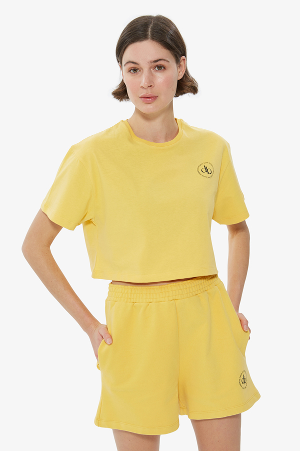 Sarı Bisiklet Yaka Crop T-shirt resmi