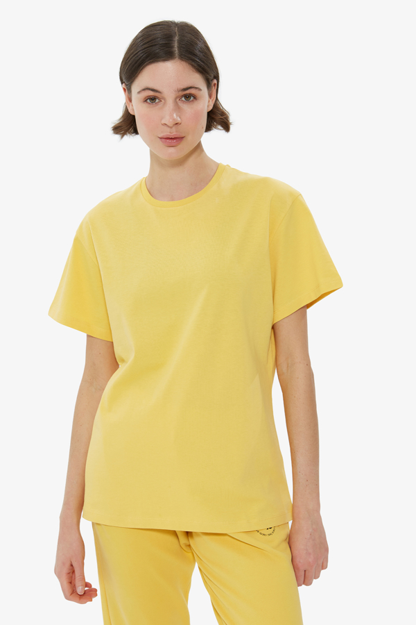 Picture of Yellow Back Printed Crew Neck Basic T-shirt