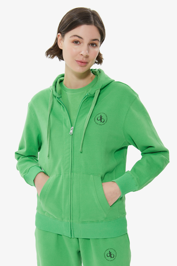 Yeşil Kapüşonlu Fermuarlı Sweatshirt resmi
