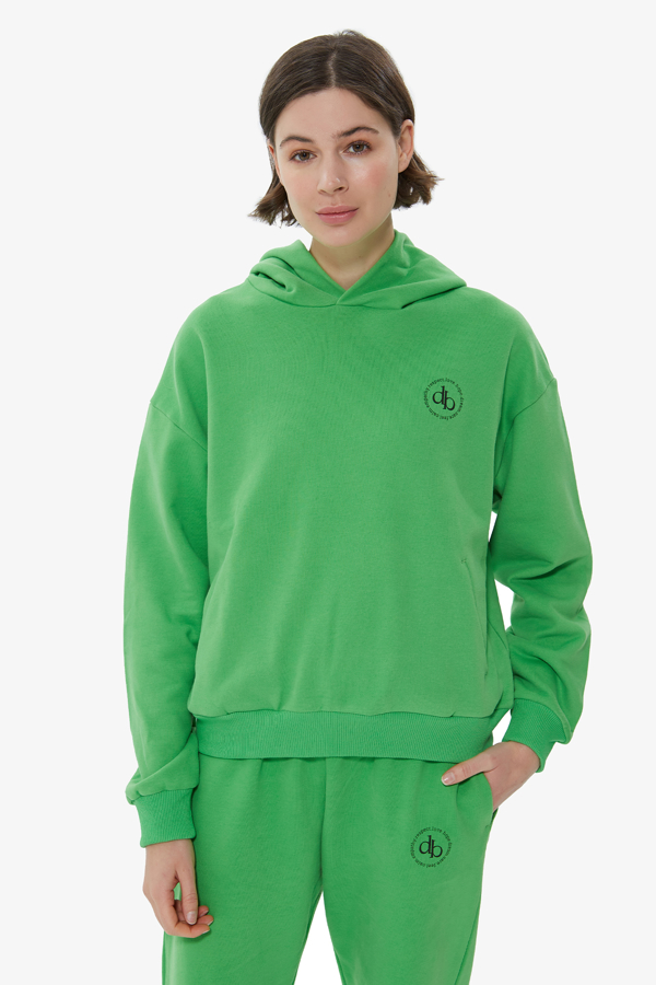 Yeşil Kapüşonlu Basic Sweatshirt resmi