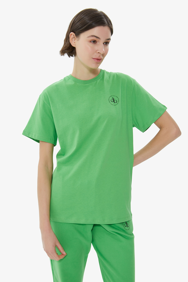 Yeşil Ön Baskılı Bisiklet Yaka Basic T-shirt resmi