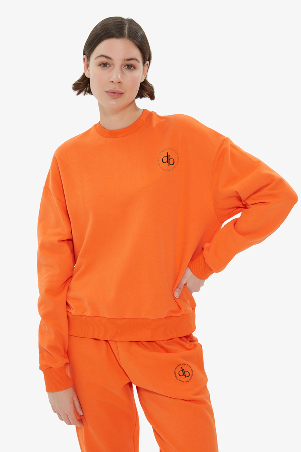 Picture of Orange Crew Neck Basic Sweatshirt