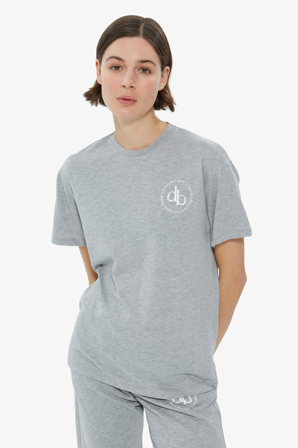 Picture of Grey Front Printed Crew Neck Basic T-shirt