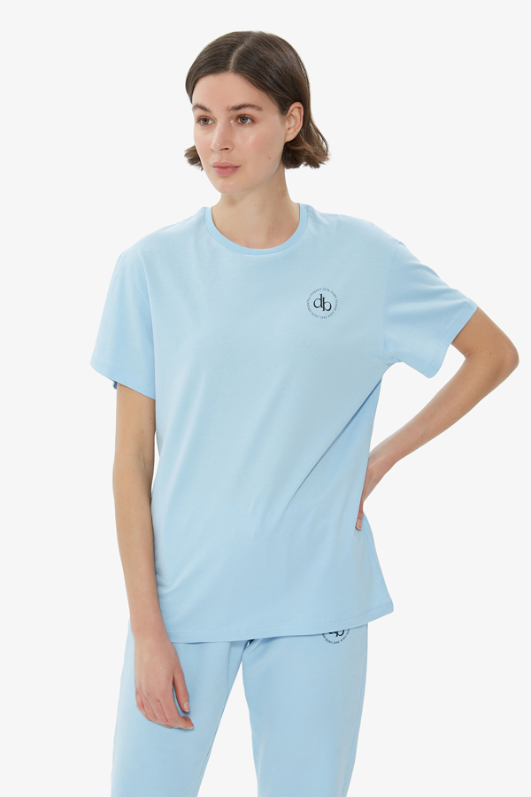 Bebek Mavisi Ön Baskılı Bisiklet Yaka Basic T-shirt resmi
