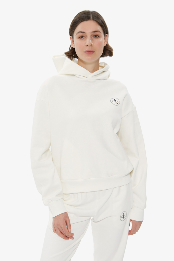 Beyaz Kapüşonlu Basic Sweatshirt resmi