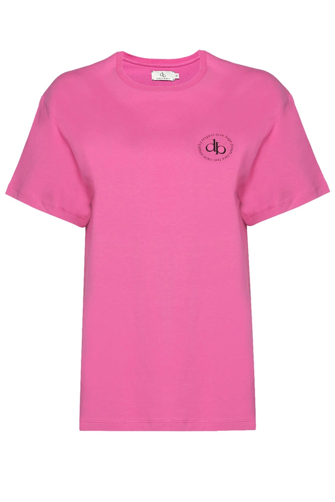 T-Shirt Pembe Ön Baskılı Bisiklet Yaka Basic T-shirt
