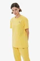 T-Shirt Sarı Ön Baskılı Bisiklet Yaka Basic T-shirt