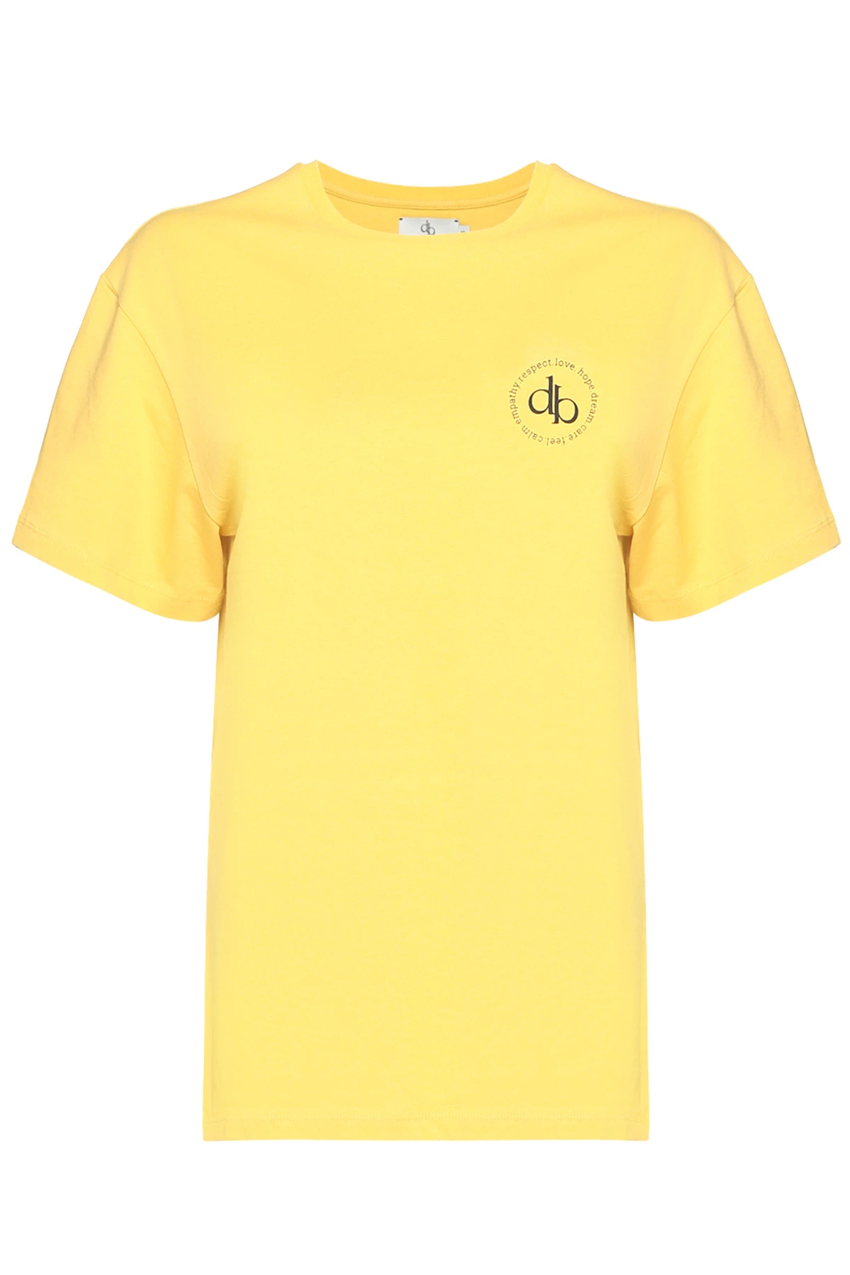 T-Shirt Sarı Ön Baskılı Bisiklet Yaka Basic T-shirt