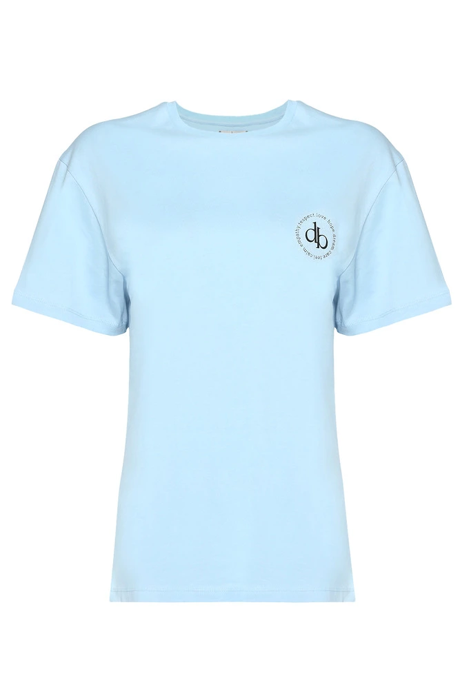 T-Shirt Bebek Mavisi Ön Baskılı Bisiklet Yaka Basic T-shirt