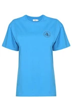 T-Shirt Mavi Ön Baskılı Bisiklet Yaka Basic T-shirt