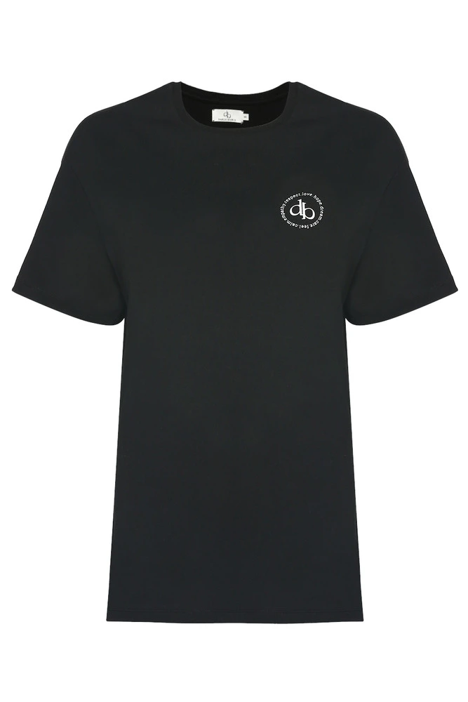 T-Shirt Siyah Ön Baskılı Bisiklet Yaka Basic T-shirt