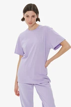 T-Shirt Lila Arka Baskılı Bisiklet Yaka Basic T-shirt