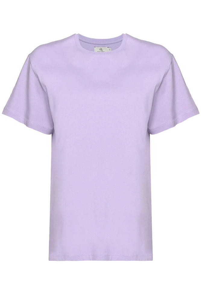 T-Shirt Lila Arka Baskılı Bisiklet Yaka Basic T-shirt