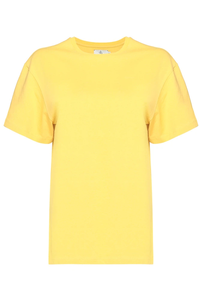 T-Shirt Sarı Arka Baskılı Bisiklet Yaka Basic T-shirt
