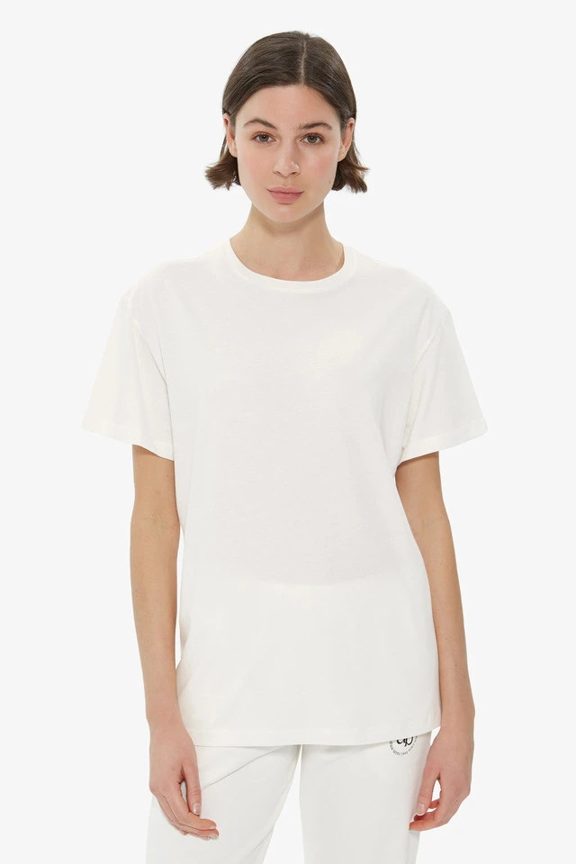 T-Shirt Beyaz Arka Baskılı Bisiklet Yaka Basic T-shirt