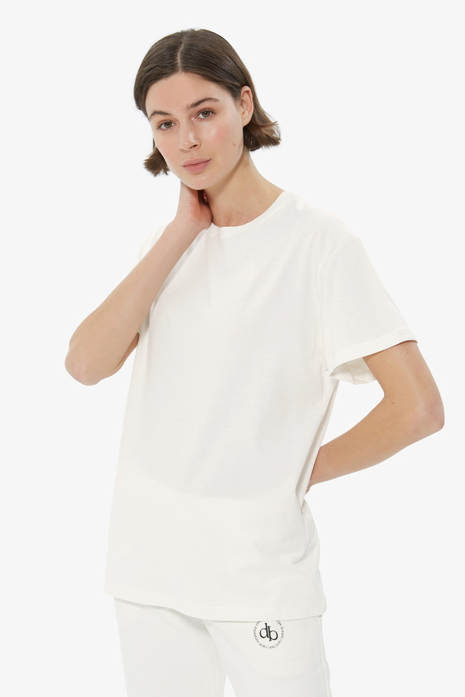 T-Shirt Beyaz Arka Baskılı Bisiklet Yaka Basic T-shirt