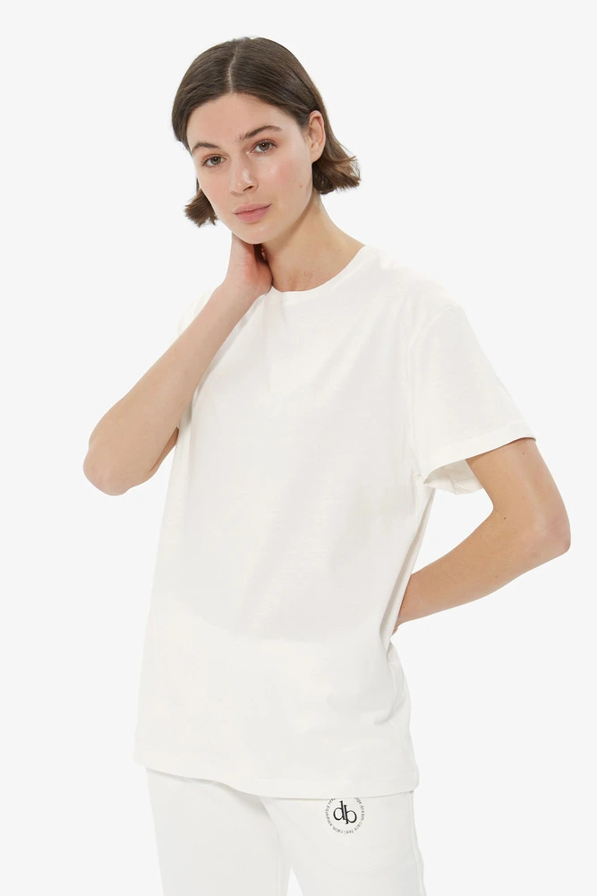 T-Shirt Beyaz Arka Baskılı Bisiklet Yaka Basic T-shirt