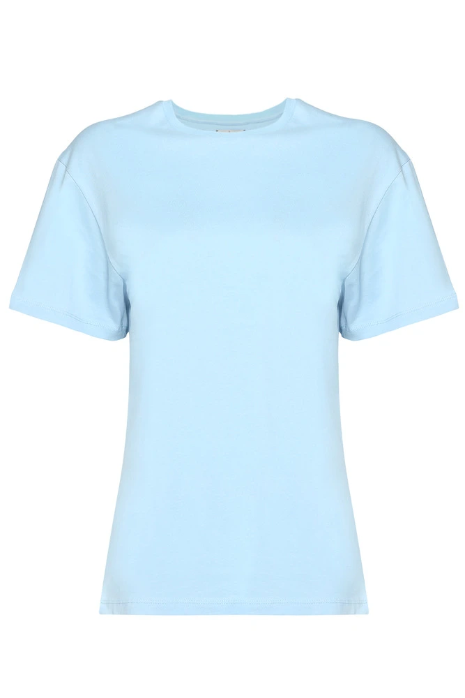T-Shirt Bebek Mavisi Arka Baskılı Bisiklet Yaka Basic T-shirt