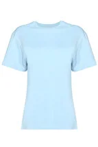 T-Shirt Bebek Mavisi Arka Baskılı Bisiklet Yaka Basic T-shirt