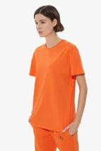 T-Shirt Turuncu Arka Baskılı Bisiklet Yaka Basic T-shirt