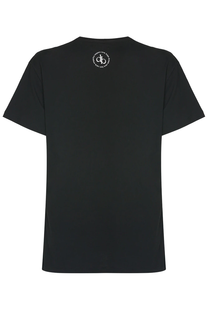 T-Shirt Siyah Arka Baskılı Bisiklet Yaka Basic T-shirt