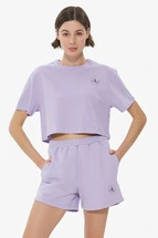 T-Shirt Lila Bisiklet Yaka Crop T-shirt