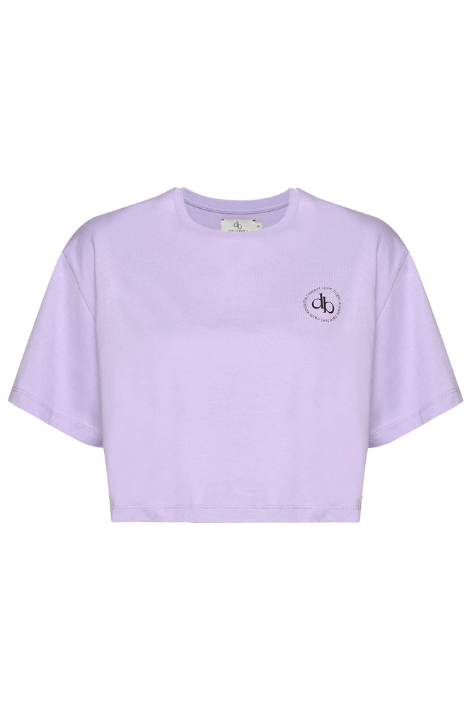 T-Shirt Lila Bisiklet Yaka Crop T-shirt