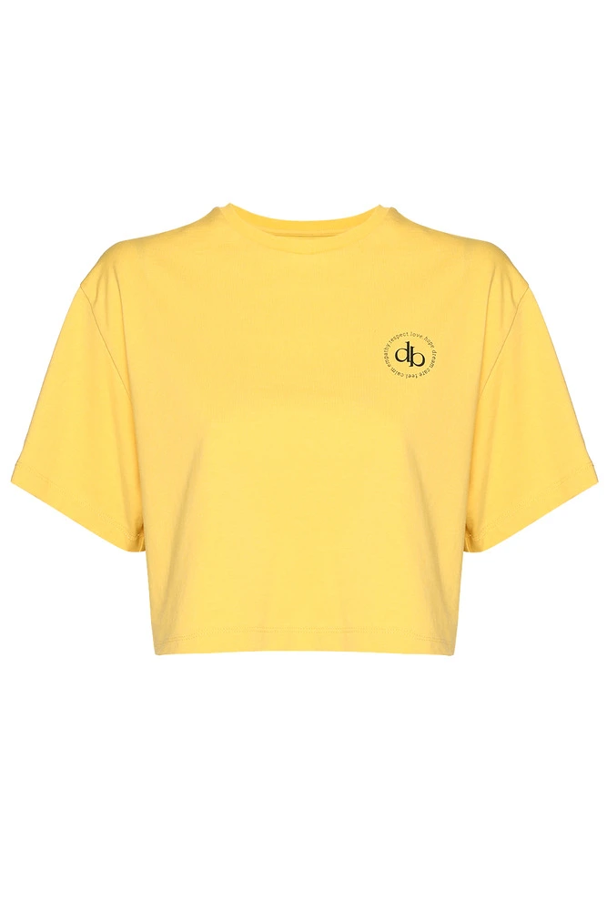 T-Shirt Sarı Bisiklet Yaka Crop T-shirt