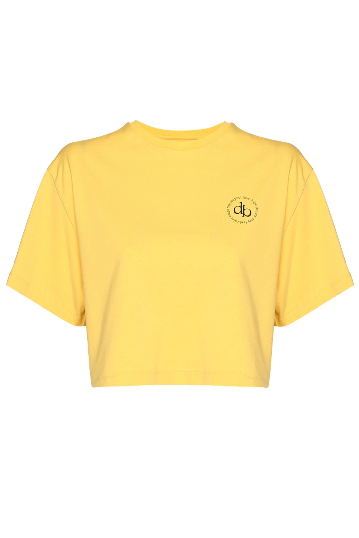 T-Shirt Sarı Bisiklet Yaka Crop T-shirt