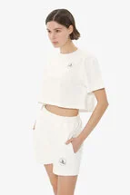 T-Shirt Beyaz Bisiklet Yaka Crop T-shirt