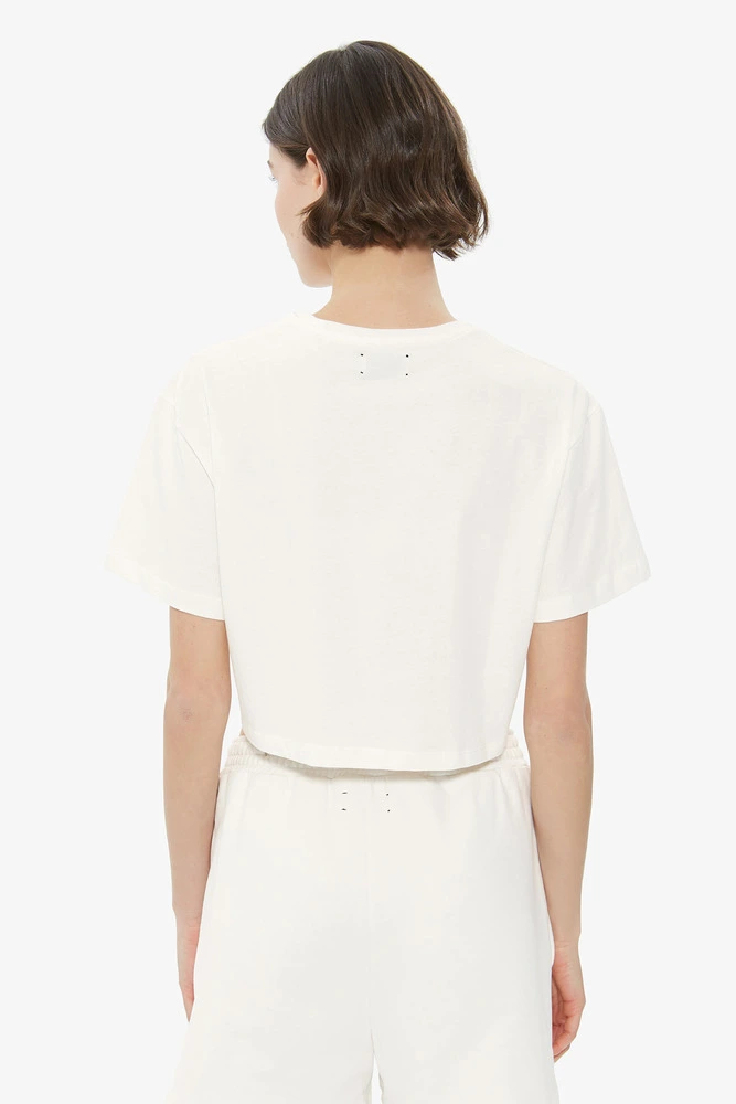 T-Shirt Beyaz Bisiklet Yaka Crop T-shirt
