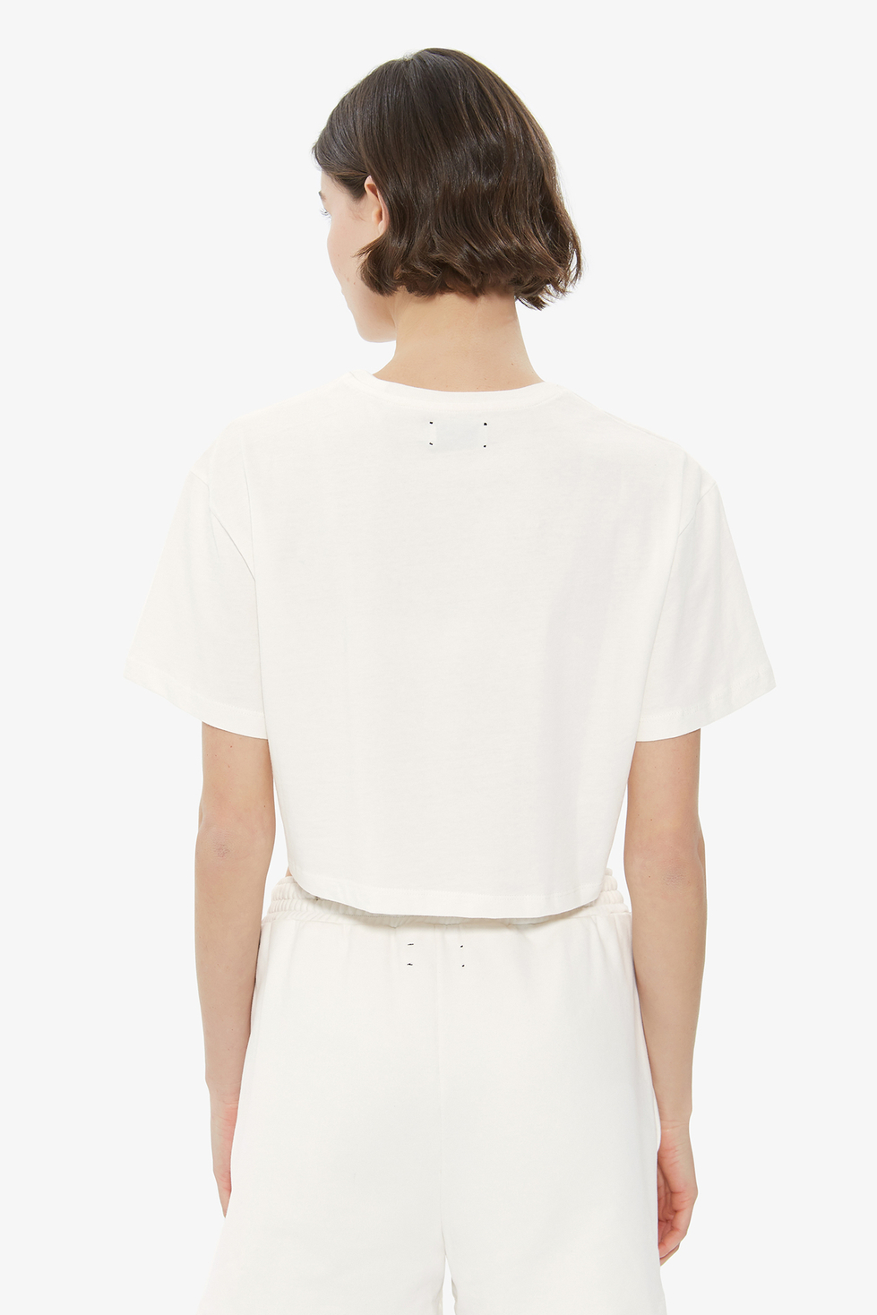 T-Shirt Beyaz Bisiklet Yaka Crop T-shirt