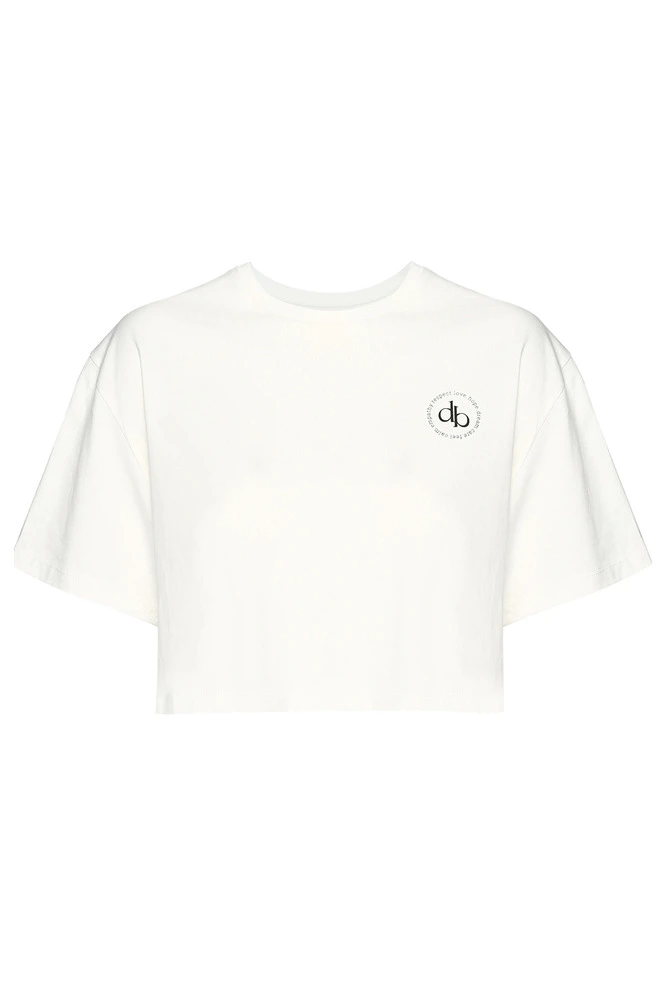 T-Shirt Beyaz Bisiklet Yaka Crop T-shirt