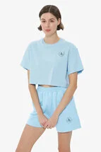 T-Shirt Bebek Mavisi Bisiklet Yaka Crop T-shirt