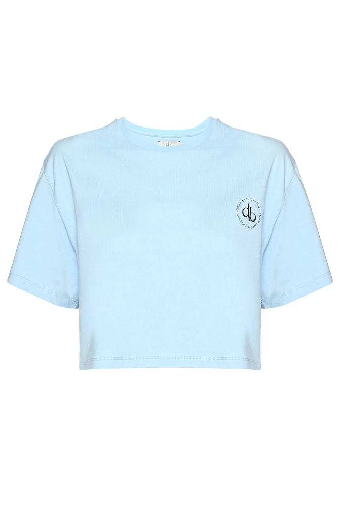 T-Shirt Bebek Mavisi Bisiklet Yaka Crop T-shirt