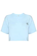 T-Shirt Bebek Mavisi Bisiklet Yaka Crop T-shirt