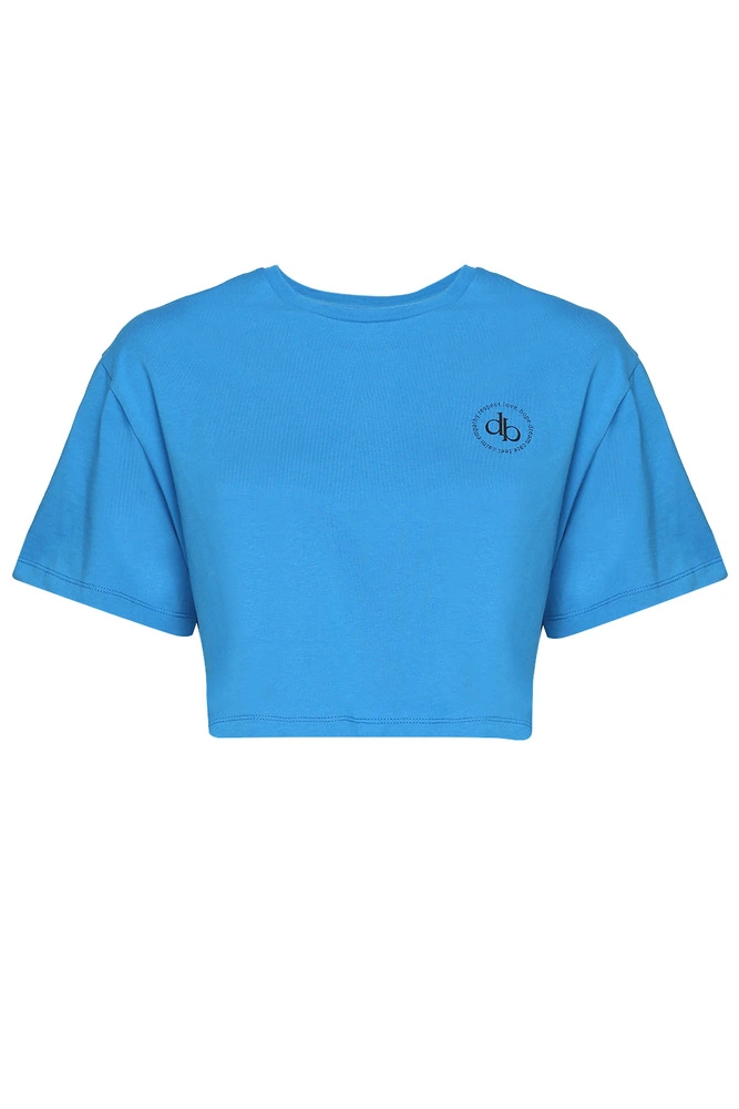 T-Shirt Mavi Bisiklet Yaka Crop T-shirt