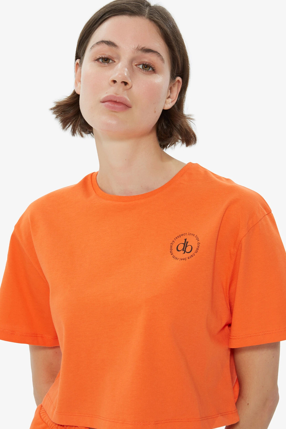 T-Shirt Turuncu Bisiklet Yaka Crop T-shirt