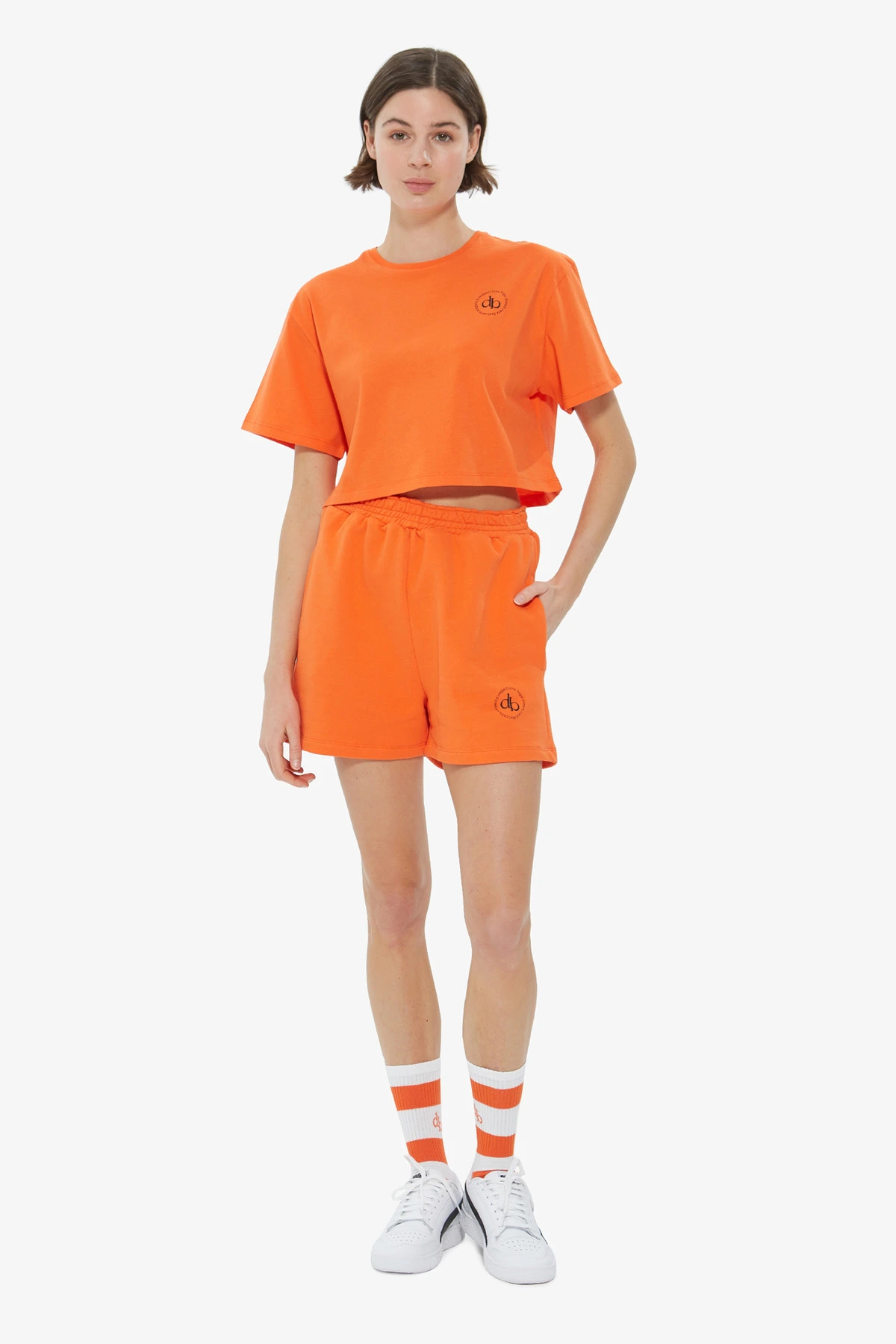 T-Shirt Turuncu Bisiklet Yaka Crop T-shirt