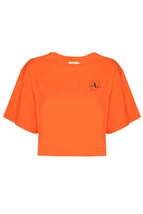T-Shirt Turuncu Bisiklet Yaka Crop T-shirt