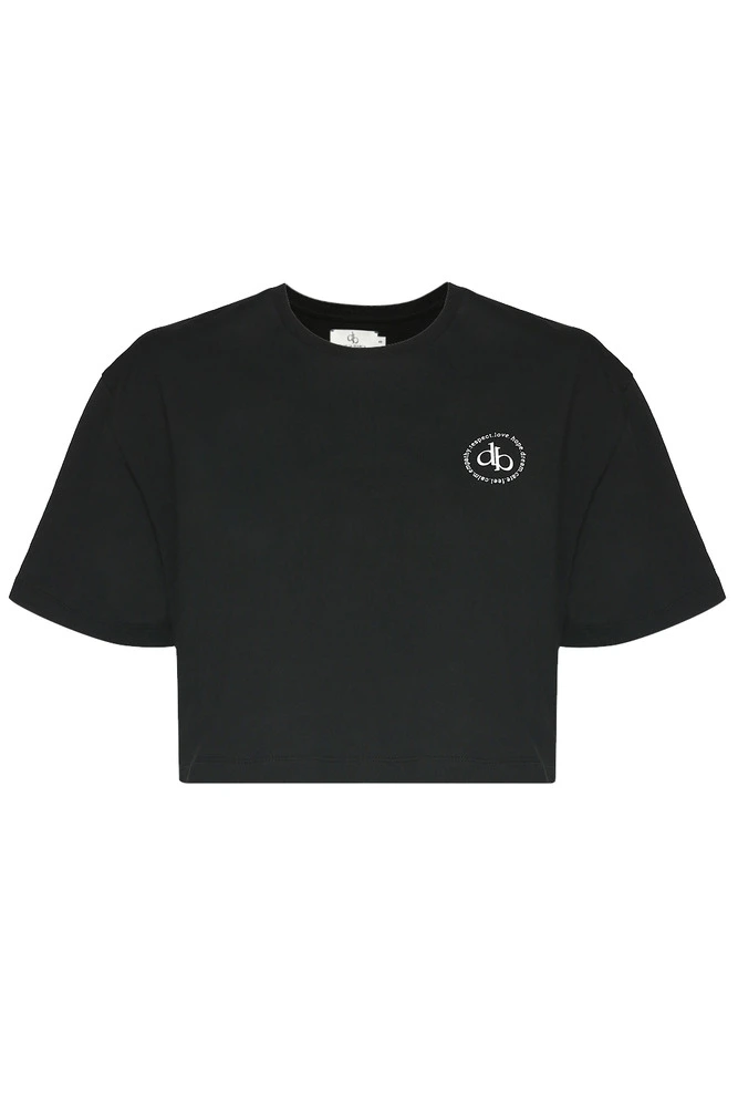 T-Shirt Siyah Bisiklet Yaka Crop T-shirt