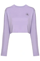 T-Shirt Lila Bisiklet Yaka Uzun Kol Crop T-shirt