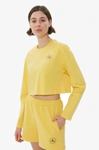 T-Shirt Sarı Bisiklet Yaka Uzun Kol Crop T-shirt