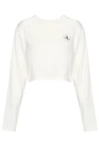 T-Shirt Beyaz Bisiklet Yaka Uzun Kol Crop T-shirt