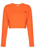 T-Shirt Turuncu Bisiklet Yaka Uzun Kol Crop T-shirt